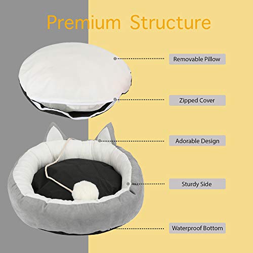 Cat Bed Round Pet Bed for Cats, Kittens, Puppies and Small Dogs / 18.5 inch Washable Pet Bed with Waterproof Bottom and Free Blanket