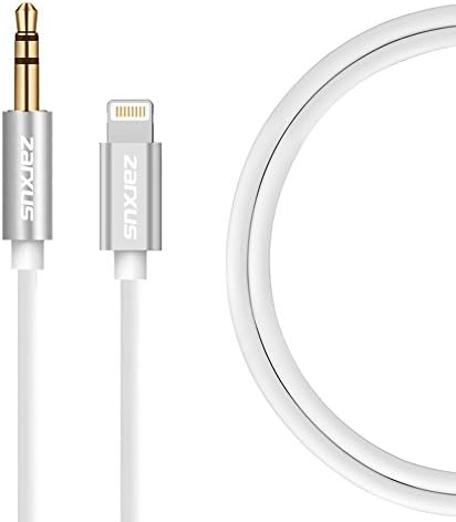 Zarxus Lightning to 3.5mm Aux Cable, Lightning to Aux Cable Male to Male for iPhone7/7Plus, iPhone6/6S/6Plus, iPhone5/5C/5S, iPad and iPod to audio devices (6.6Ft) - Silver