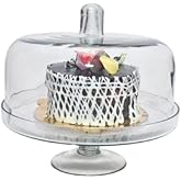 Glassique Glass Cake Stand with Glass Dome Lid - 11.5 Inches, Round Mango Glass Cake Stand for Decoration- Multipurpose Platt
