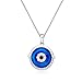 Evil Eye Necklace CZ Rhodium Plating Navy Blue Fashion Jewelry, Lucky BFF Anniversary Gift for Women, 18