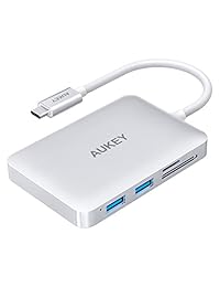 Aukey USB C Hub con HDMI, SD y lector de tarjetas MicroSD, puerto de 3 puertos USB 3.0, Type C entrega de potencia para MacBook Pro, Chromebook y más Plateado