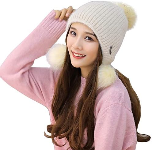 ParaCity Women Knitted Hat - Bobble Hat Style with Ear Flaps for Protection from Wind & Cold - Can Be Worn Loose or Tied Together