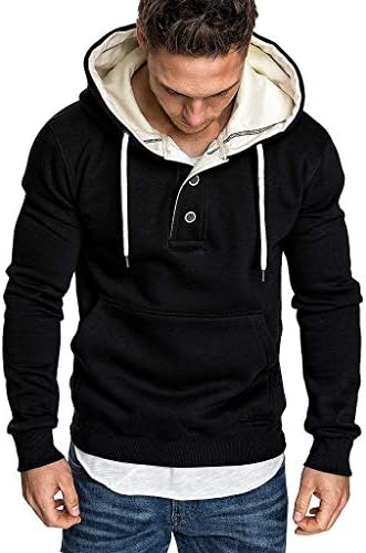 KUDICO Mens Hoodie Casual Hooded Sweatshirt Solid Color Long Sleeve Tops Drawstring Pullover with Pocket