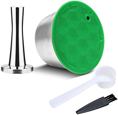 MONEIL Stainless Steel Refillable Coffee Tamper Filling Tool Reusable Metal Capsule Permanent Coffee Pod Holder Compatible with Nespresso Dolce Gusto (With spoon + brush + Tamper)