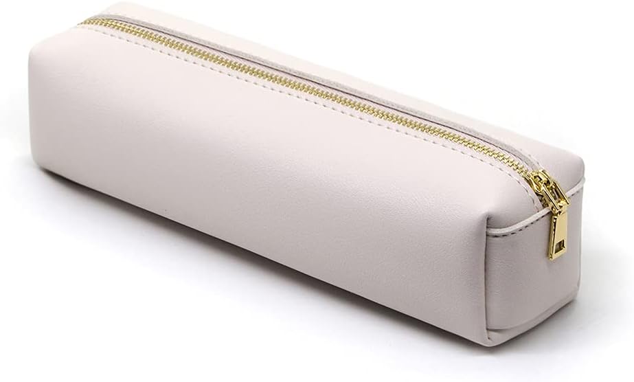 eusbon PU Pencil Pen Case Portable Stationery Bag Big Capacity Pencil Pouch Cosmetic Organizer Bag for College Student Beige