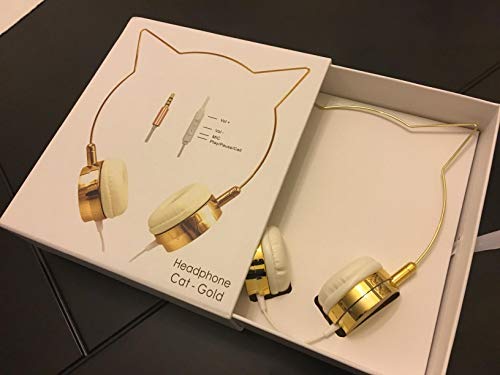 LUX ACCESSORIES Gold Cat Ears Edition Wireless Headphones Fashion Microphone Headset