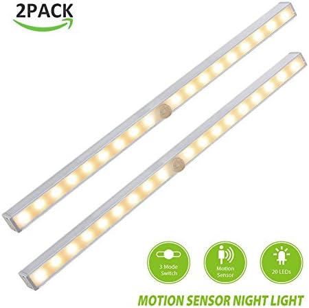 LED Under Cabinet Lighting ,Derlson Wireless LED Motion Sensor Night Light, 20 LEDs Closet lighting [2 Pack ,Warm light ]