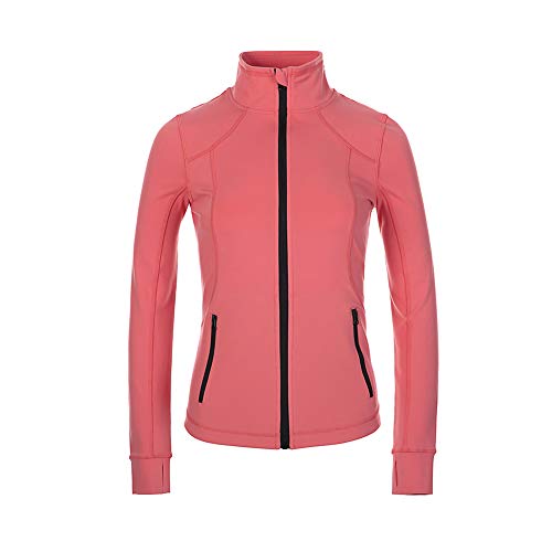 Dolcevida Women's Slim Fit Workout Track Jackets Full Zip Stretchy Warm up Active Running Jacket with Thumb Holes (Desert Rose, L)