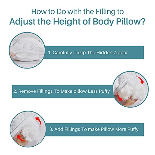 Oubonun Long Pillow for Bed, Adjustable Firm Body Pillow, Supportive Fluffy Large Pillow for