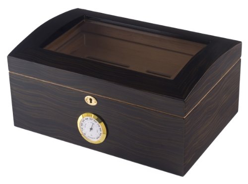 NEW DUMAINE 60 COUNT EBONY FINISH GLASS TOP CIGAR HUMIDOR BOX BEVELED GLASS