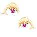 14K Yellow Gold Dolphin Stud Kids Earrings With Safety Screw Backs (July-Ruby)