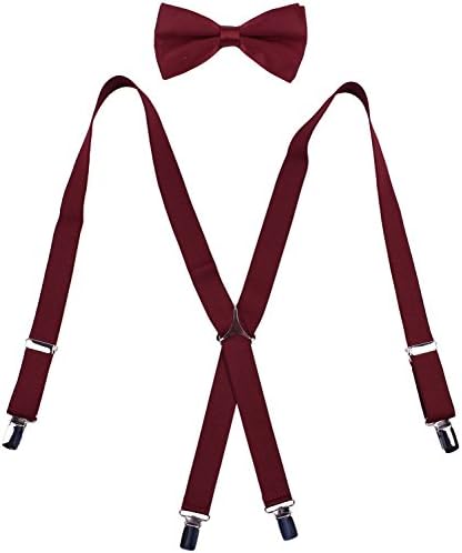 Tux Bow Ties Elastic Suspenders Adjustable Straps for Pants Boys Braces Burgundy