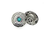 CRAFTMEmore 2PCS 1/2 Inch Flower Conchos Turquoise Dot Round Shape Silver Plated Metal Castings Screw Back Button CHS02 (Silver)