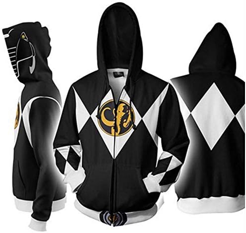 TOOSD Men's Hoodies,Classic Power Rangers 3D Digital Print Zipper Hooded Outdoor Casual Jacket-M-XXXXXL
