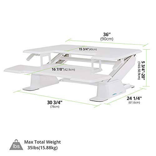 Eureka Ergonomic Height-Adjustable Sit-Stand Desk Top, 36-Inch Wide, No Assembly Required, SGS Top Rated, White
