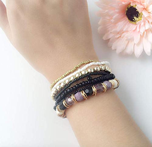 Nurbo 1 Set 7PCS Boho Wholesale Multilayer Acrylic Beads Beach Bracelet (Black) - Thumbnail 2