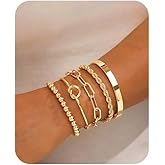 Gold Bracelets for Women Dainty Stackable Lock Cuff Bracelets Set Boho Multi Layer Paperclip Link Chain Bracelet Fashion Cuban Non Tarnish Bangle Bracelet Jewelry Gifts for Her