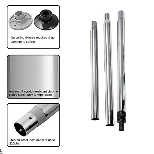 250 Lbs Sturdy & Adjustable Dance Pole Full Kit Portable Stripper Exercise Fitness Club Party Dancing Silver Levels of Dancers in Your Own Home