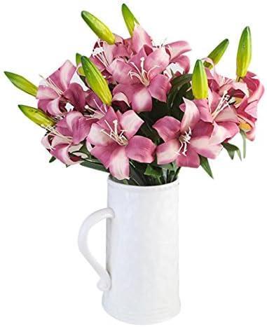 Artificial flowers,GOODCULLER Triple Head Artificial Lily Silk Flower Home Wedding Decor (Purple)