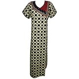 Mogul Interior Womens Maxi Dress Caftan Black Cotton Nightwear Kaftan Nightgown L