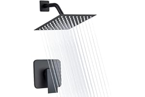𝐀𝐜𝐤𝐰𝐚𝐯𝐞 𝐒𝐡𝐨𝐰𝐞𝐫 𝐒𝐲𝐬𝐭𝐞𝐦 Matte Black Rain Shower Faucet Set with 8 Inches Square Rainfall Shower Head,Single 