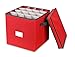 FamGo Christmas Ornament Storage Box with Lid - Adjustable Dividers - Holds up to 64 Round Ornaments - Holiday Storage- Red