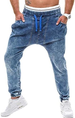 JXG Men Vintage Cotton Drawstring Drop Crotch Denim Jogger Pants