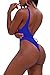 Sovoyontee 2024 Women's Sexy Cheeky One Piece Swimsuits Cut Out Thong Bikini Bathing Suit Monokini Sapphire Blue S