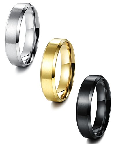 Jstyle Stainless Steel Rings for Men Wedding Ring Cool Simple Band 6 MM 3 Pcs A Set Size 10