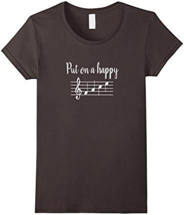 Women's Put On a Happy Face Music Notes T-Shirt  Small Asphalt