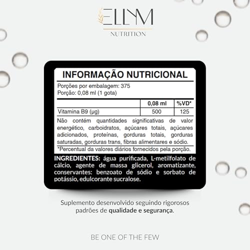 Vitamina B9 Metilfolato em Gotas Sublingual 30 mL ELLYM NUTRITION Sabor Laranja O Ácido Fólico Auxilia na Formação do Tubo Neural do Feto Durante a Gravidez (30 mL)