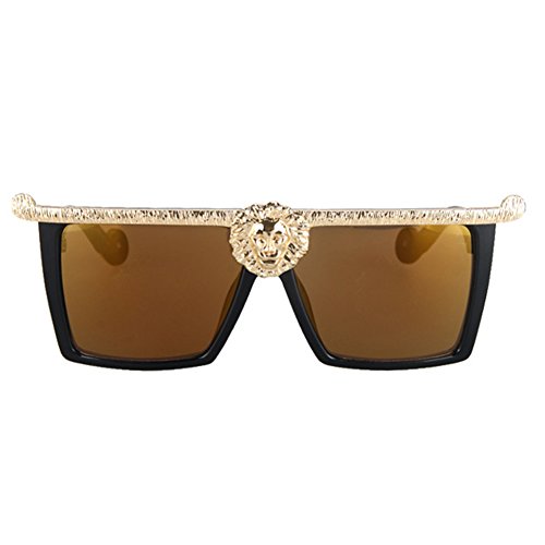 Dollger Square Flat Top Thick Plastic Super Dark Gangster Luxury Sunglasses 57mm(Brown Mirror Lens+Gold Frame)