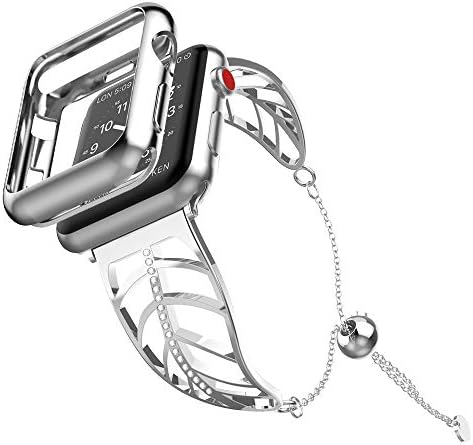 UooMoo Women Bracelet Compatible with Apple Watch Band 38mm/40mm/42mm/44mm, Ladies Girls Stainless Steel Metal Strap Jewelry Wristband Bangle Chain Compatible Fou Apple iWatch 1 2 3 4 5