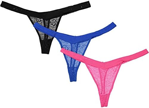 Extreme Look Women's Sexy Intimate Lace Thong Panty, Set Of 3 (Black,Blue,Pink/X-Large)