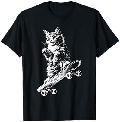 Amazon.com: Cat on Skateboard Graphic Tee – Funny Kitten on