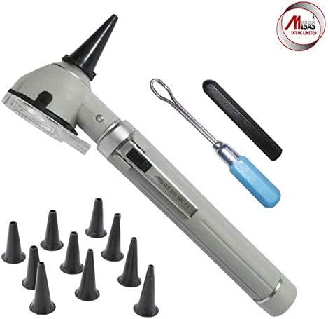 Gray Mini Otoscope ENT Optical Fibre LED Illumination Medical Diagnostic Examination CE Approved with Extra Bulb