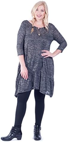 Hot Ginger Women's Plus Size 3/4 Sleeve Blouse With a Ruffle Hemline (Charcoal, 3X)