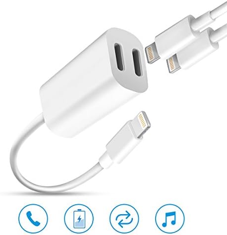 iPhone 7 / 8 / X Adapter &amp; Splitter, Headphone Audio &amp; Charge Lightning Adapter Cable with Dual Lightning Ports for iPhone 7/7 plus/8/8 Plus/X and iOS 10.3 or Later … (white)