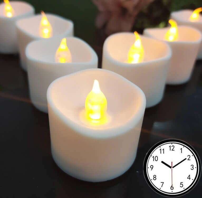 Jialine LED Tea Lights with Timer 12 Pack Warm Yellow Flicker 18 Hour Cycle