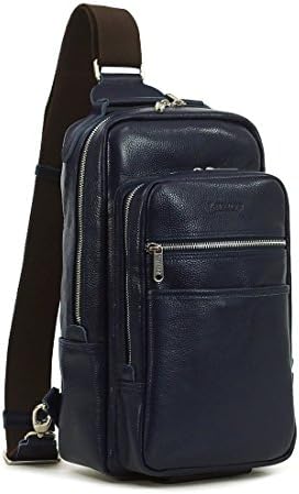 Lotuff Genuine Leather Sling Bag Cross Bag Messenger Bag for Unisex (Navy)