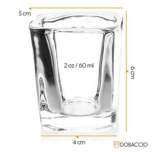 Square Shot Glasses for Whiskey, Brandy, Tequila. Shooting Drinking Glass, 2 oz. Set of 6