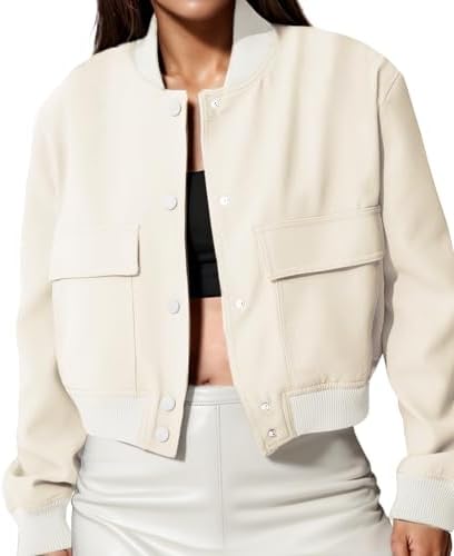 Bomber Jacket White Leather Jacket Women Leather Coat Marshmello