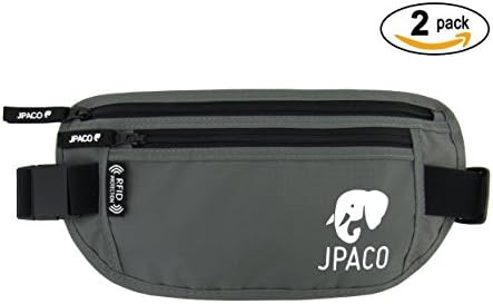 2 Pack - RFID Money Belts &amp;BONUS: 14 RFID Sleeves (10 Credit Card &amp; 4 Passport Sleeves) Gray Color