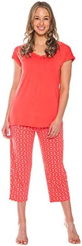 Patricia Womens 2 Piece Capri Sleepwear Pajama Set,Sunkist Coral,Large
