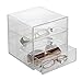 mDesign Stackable Plastic Eye Glass Storage Organizer Box Holder for Sunglasses, Reading Glasses, Accessories - 3 Divided Drawers, Chrome Pulls - Clear