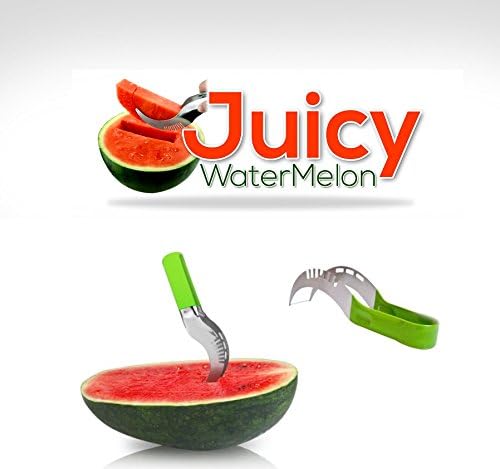 JUICY WATERMELON SLICER ✔ 304 Stainless Steel Watermelon Melon Slicer + BONUS Strawberry Huller ✔ Cutter, Tongs for Watermelon and more...Perfect in Kitchen, Easy Slicing and Coring!