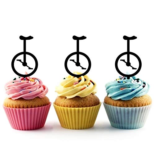 TA1175 Circus Unicycle Silhouette Party Wedding Birthday Acrylic Cupcake Toppers Decor 10 pcs