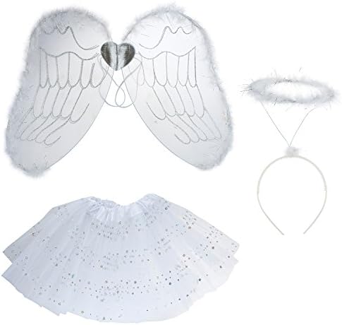 Halloween White Angel Mini Skirt Angel Crown Wings Cosplay Party Costume Set (3pcs)