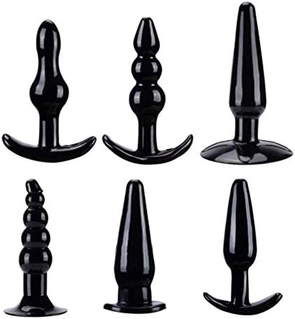 6 Pieces Medical Silicone Plug Kit with T-bar Base, Relax Toys Kit for Men and Women (Black)