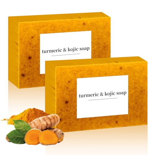 LBOYLOVE® Lemon Turmeric Kojic Soap, Turmeric Soap Bar for Face ＆ Body，Natural Turmeric Handmade Soap for All Skin Types（2pcs)